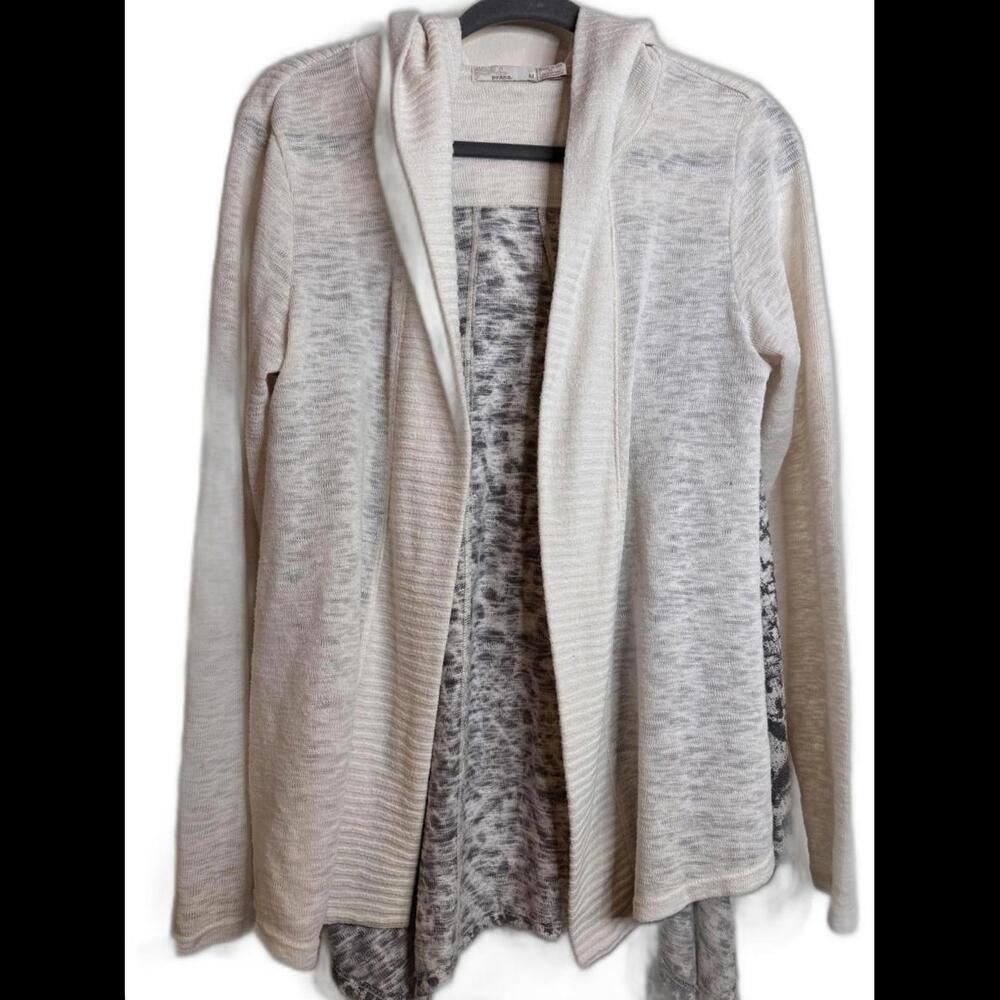 Prana Womens Sweater Hilo Duster Cardigan MEDIUM Hooded Beige Gray
